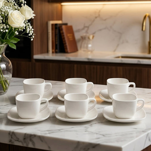 Danny Home Ceramic Cup & Saucer Set 120ml - 6 Pcs