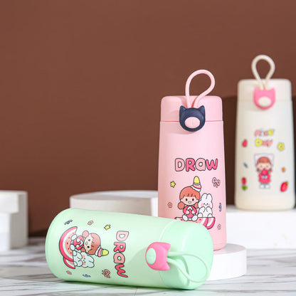 Cute Character Glass Water Bottle 350ml - Leakproof