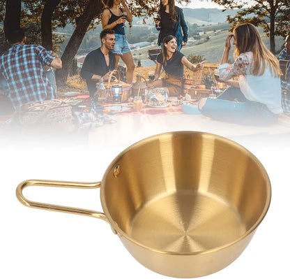 Korean Stainless Steel Gold Makgeolli Bowl with Handle