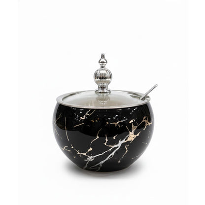 Luxury Marble Finish Sugar Pot with Lid & Spoon