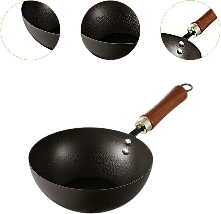 Non-Stick Carbon Steel Wok Pan with Wooden Handle