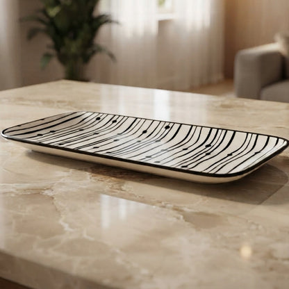 Black and White Striped Ceramic Serving Tray