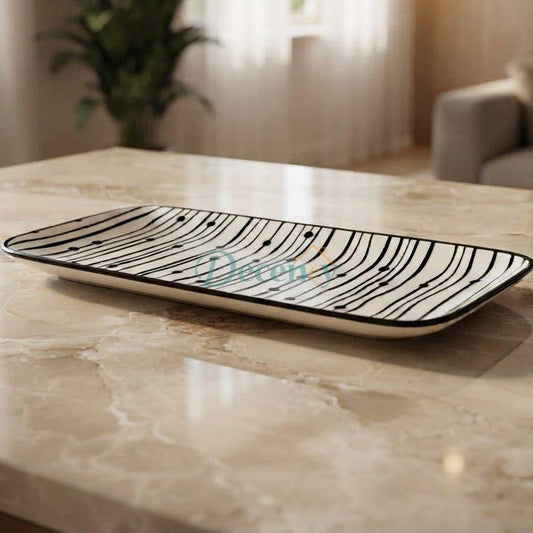 Black and White Striped Ceramic Serving Tray