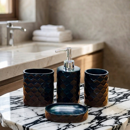 4 Pcs Matte Black Textured Bathroom Accessory Set