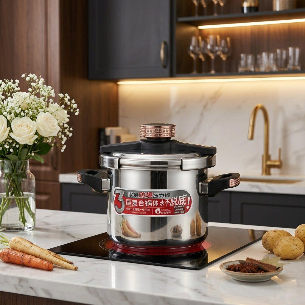 Stainless Steel Explosion-Proof Pressure Cooker with 3-Layer Base