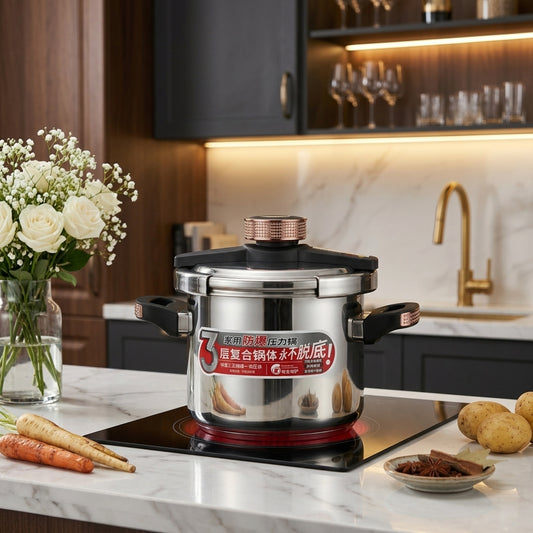 Stainless Steel Explosion-Proof Pressure Cooker with 3-Layer Base