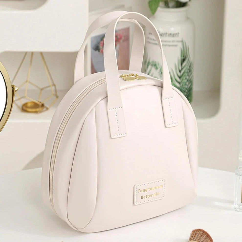 Portable Round Cosmetic Handbag - Travel Makeup Bag