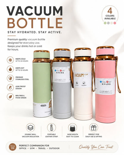 Stainless Steel Vacuum Thermos Water Bottle with Gold Lid (1000ml)