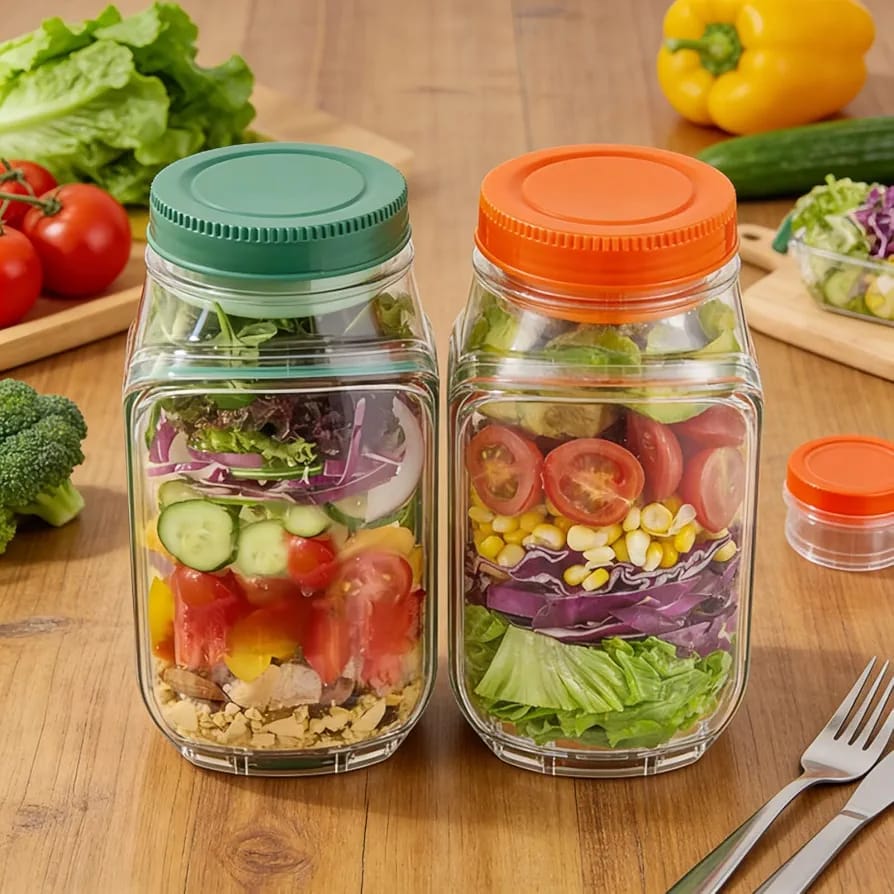 Glass Salad Jar with Fork Holder & Air Tight Lid