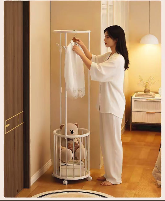 Multifunctional Rolling Clothes Rack with Storage Basket & Coat Hooks