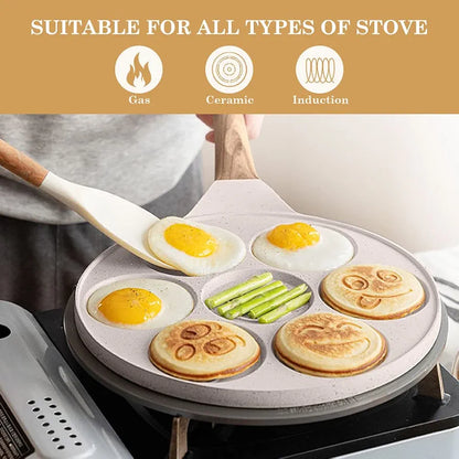 Non-Stick Smiley Face Mini Pancake Pan - 7 Mold Breakfast Tawa