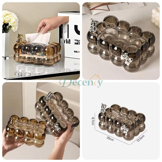 Luxury Acrylic Bubble Tissue Box with Cute Bear & Bow