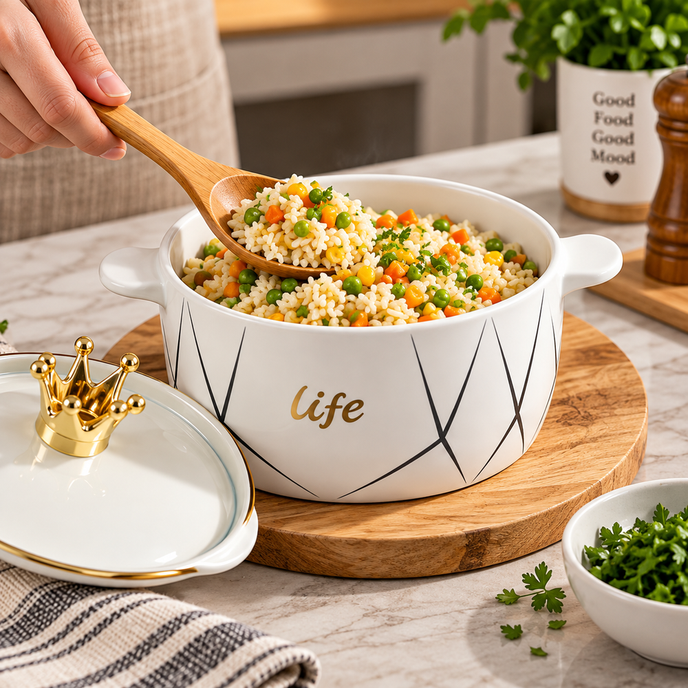 Luxury Black Ceramic Soup Pot with Crown Lid Knob – 1.8L