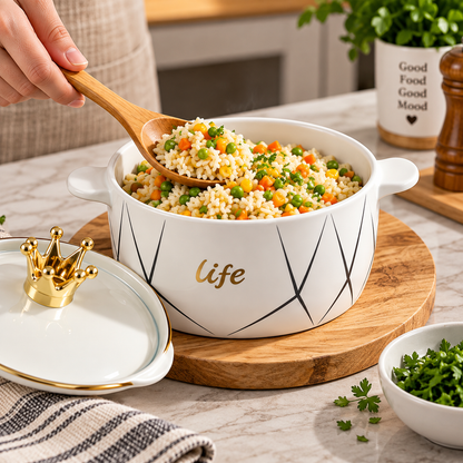 Luxury Black Ceramic Soup Pot with Crown Lid Knob – 1.8L