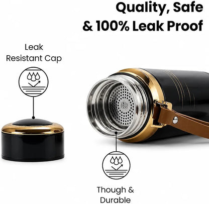 Stainless Steel Vacuum Insulated Water Bottle with Leather Strap
