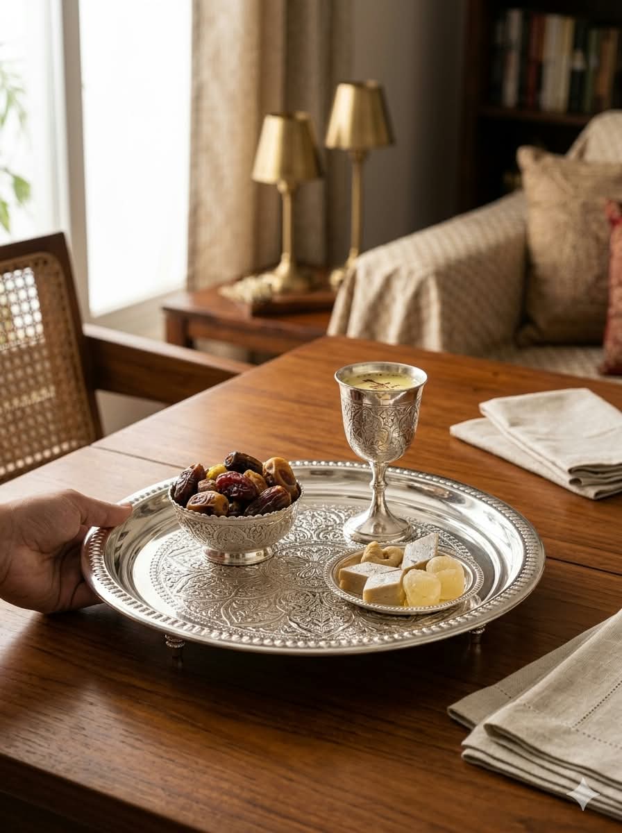 Silver Plated Stainless Steel Carved Serving Tray