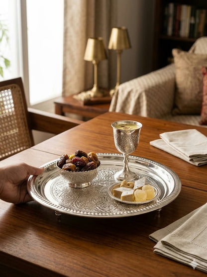 Silver Plated Stainless Steel Carved Serving Tray