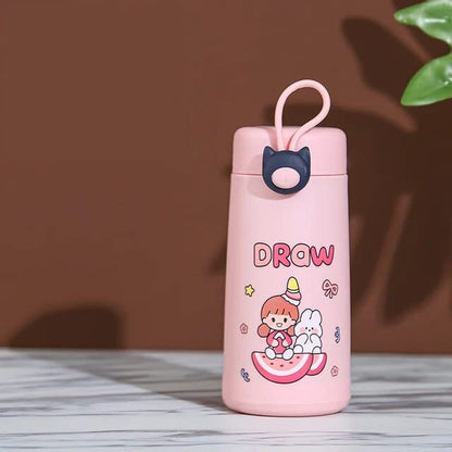 Cute Character Glass Water Bottle 350ml - Leakproof