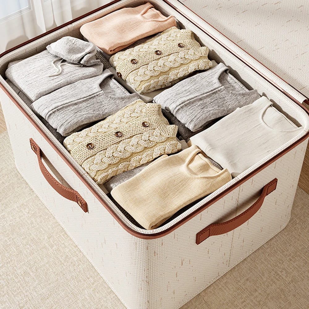 Foldable Fabric Clothes Storage Box Bag with Zipper & Handles