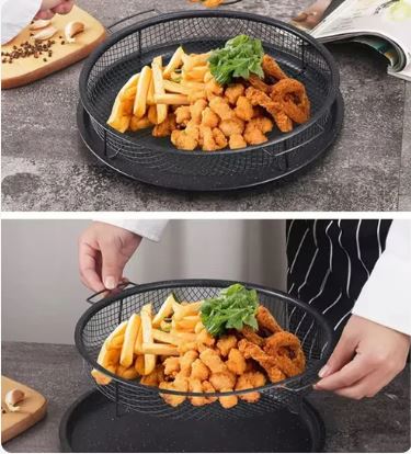 Non-Stick Air Fryer Crisp Tray Basket Set for Oven - Round Mesh Plate