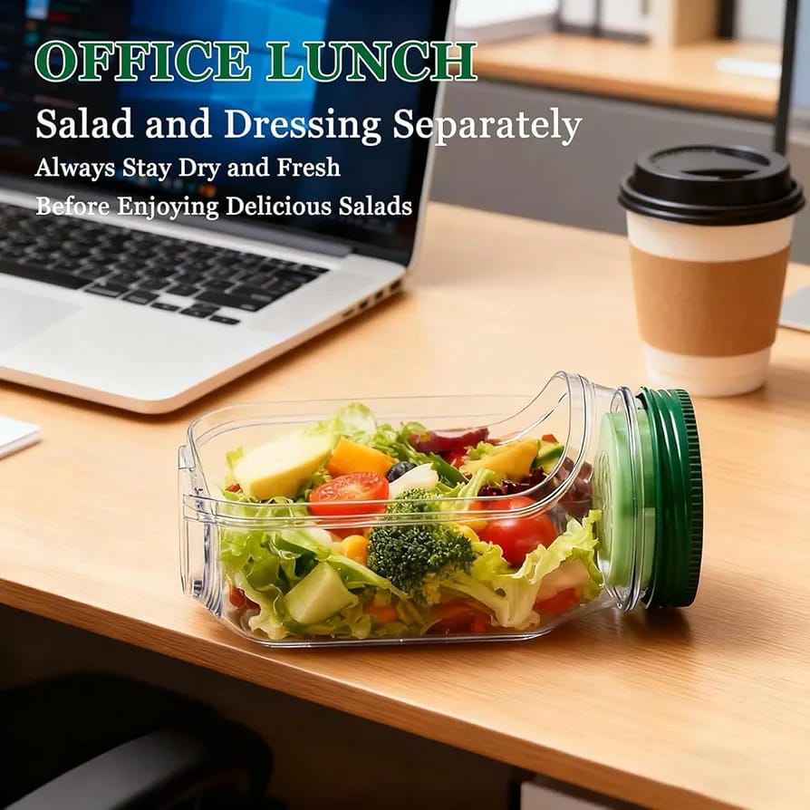 Glass Salad Jar with Fork Holder & Air Tight Lid