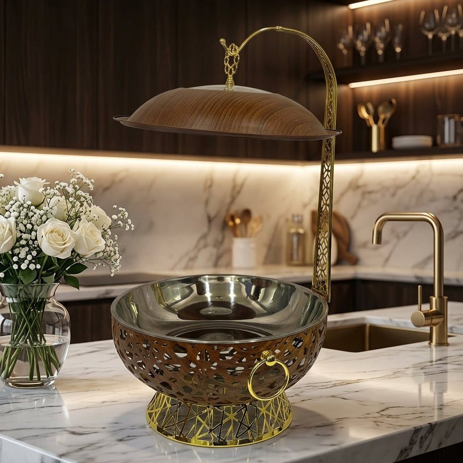 Luxury Gold Wooden Hot Pot Chafing Dish for Dining | 8L