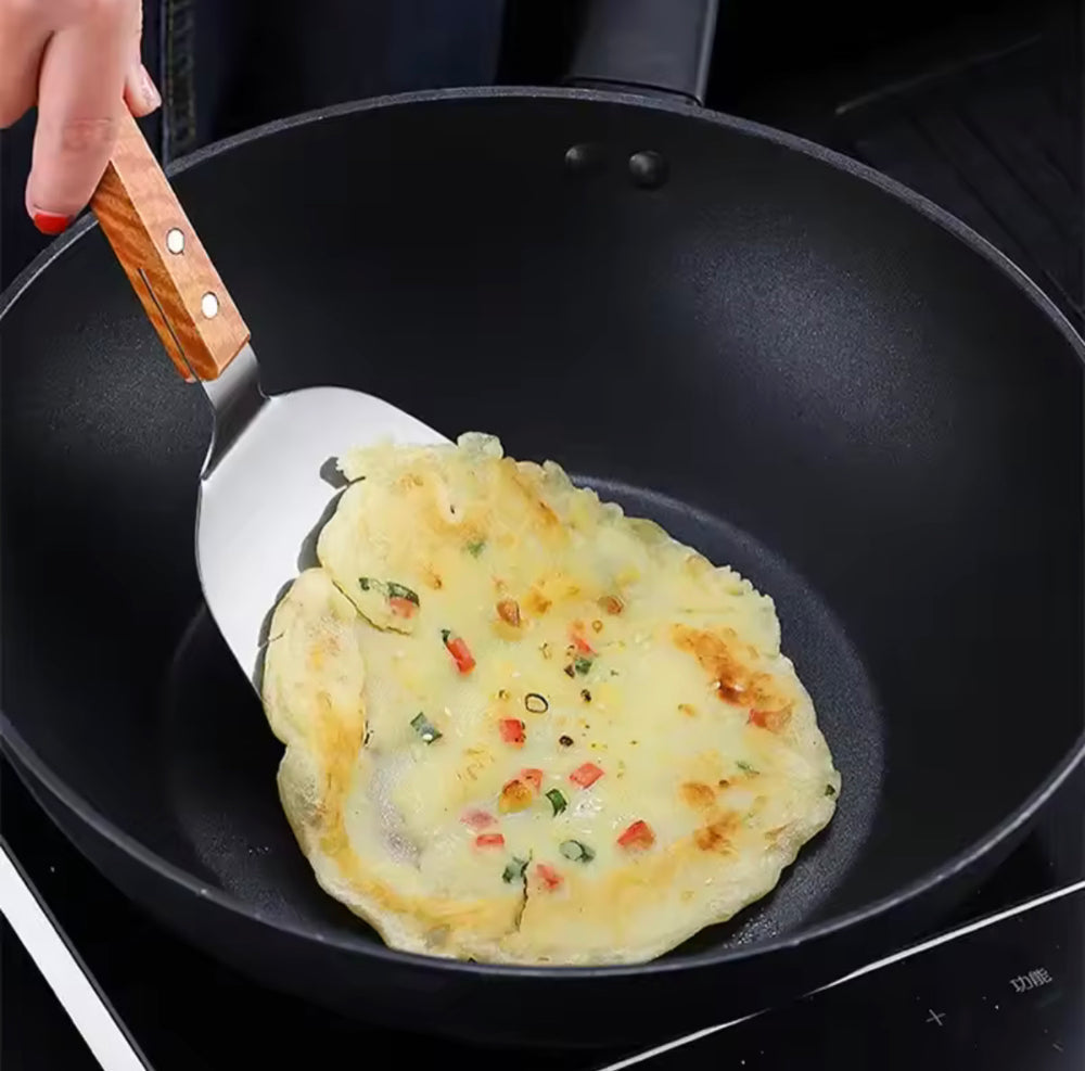 Stainless Steel Tawa Palta Set with Wooden Handle - For Roti & Egg