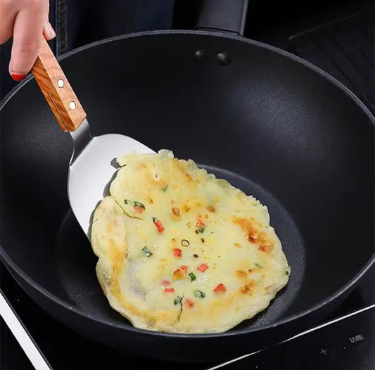 Stainless Steel Tawa Palta Set with Wooden Handle - For Roti & Egg