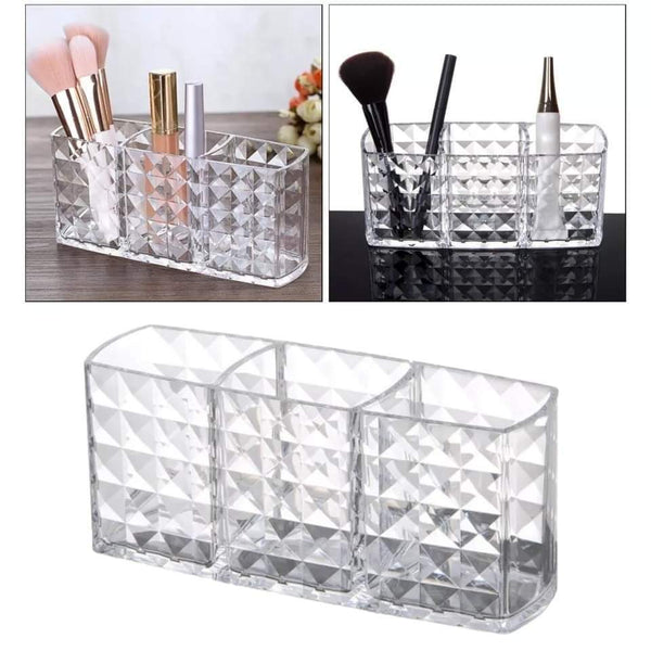 Acrylic Makeup Brush Organizer & Cosmetic Storage Box | 3 Slots