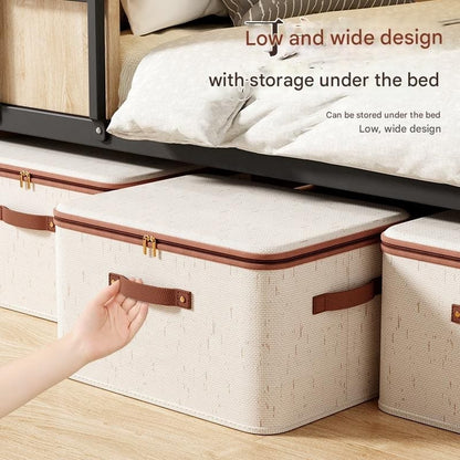 Foldable Fabric Clothes Storage Box Bag with Zipper & Handles