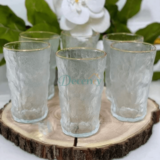 Glacier Texture Glass Golden Rim Set of 6