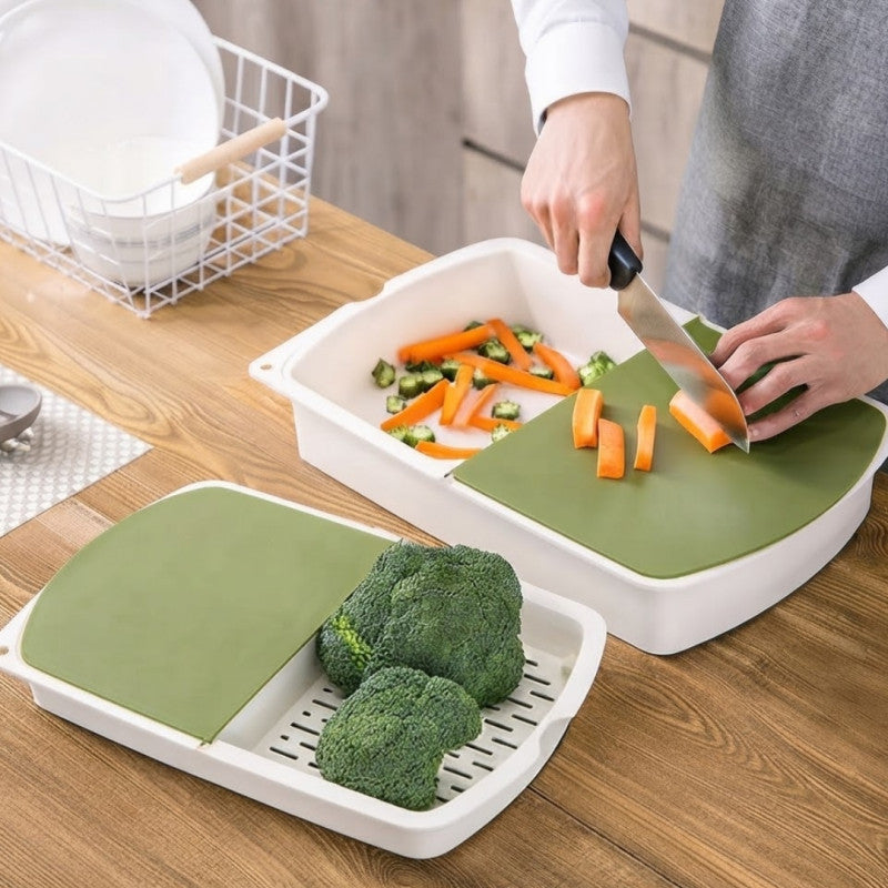 3-in-1 Multifunctional Cutting Board with Colander Strainer Trays