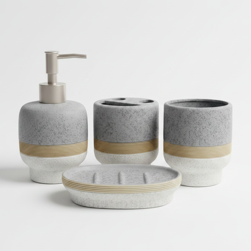 Luxury Ceramic Bathroom Accessories Set - 4 Piece Textured Bath Ensemble