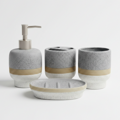 Luxury Ceramic Bathroom Accessories Set - 4 Piece Textured Bath Ensemble