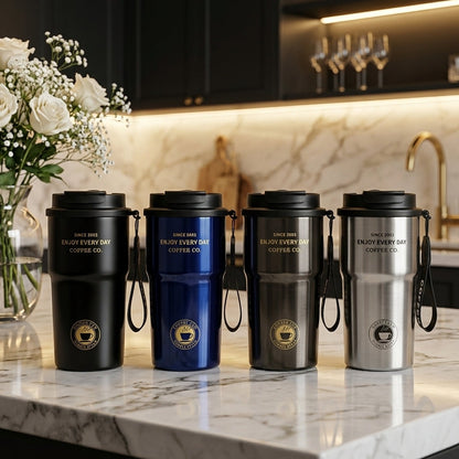 Stainless Steel Vacuum Insulated Coffee Mug Tumbler with Lanyard