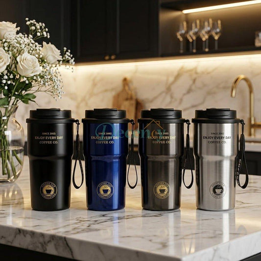 Stainless Steel Vacuum Insulated Coffee Mug Tumbler with Lanyard