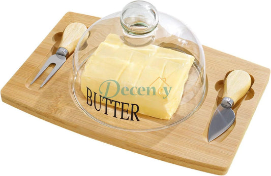 Butter Dish with Glass Lid Bamboo Base