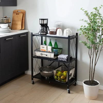 3 Tier Foldable Storage Shelves with Wheels