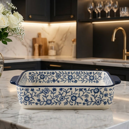 Danny Home 8" Floral Porcelain Baking Dish with Handles