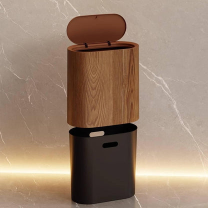 Nordic Wooden Grain Dustbin with Press Lid – Slim Trash Can