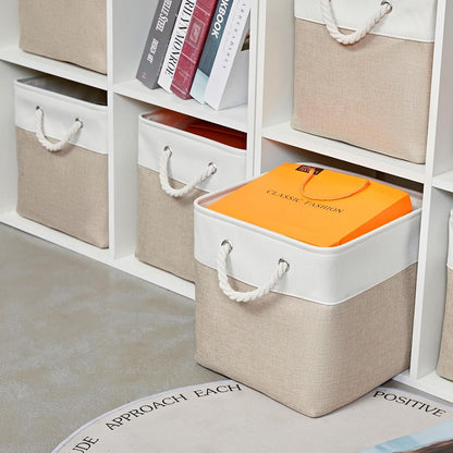 White & Beige Fabric Storage Box Organizer with Handles