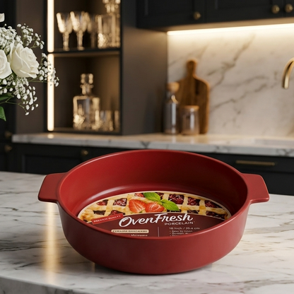 Danny Home Oven Fresh Ceramic Baking Dish - 10 Inch Deep Red Pan