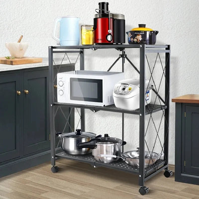 3 Tier Foldable Storage Shelves with Wheels