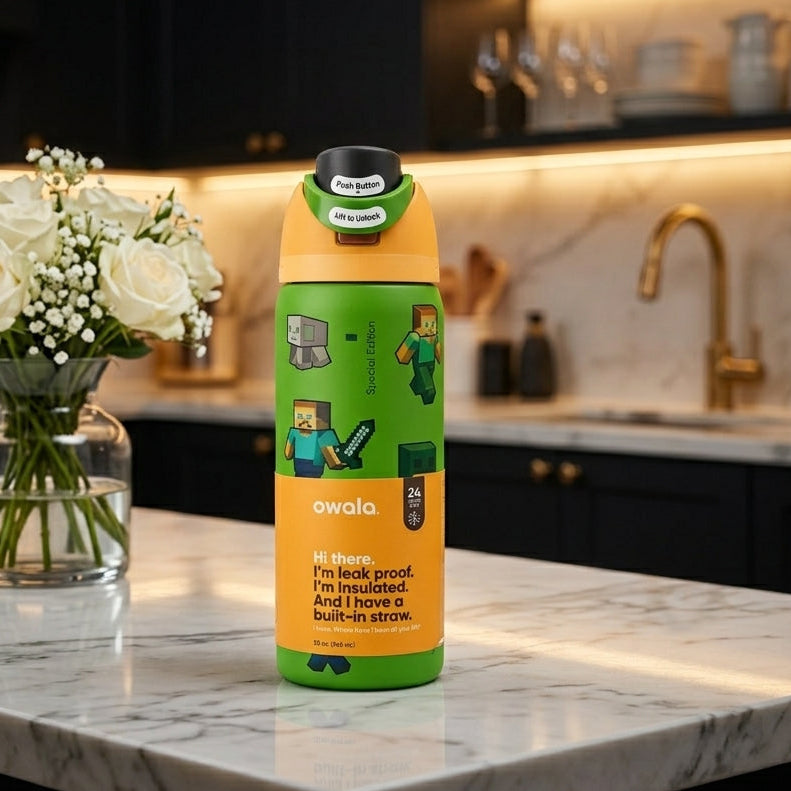 Owala 24OZ FreeSip Minecraft Edition Water Bottle – Green & Orange