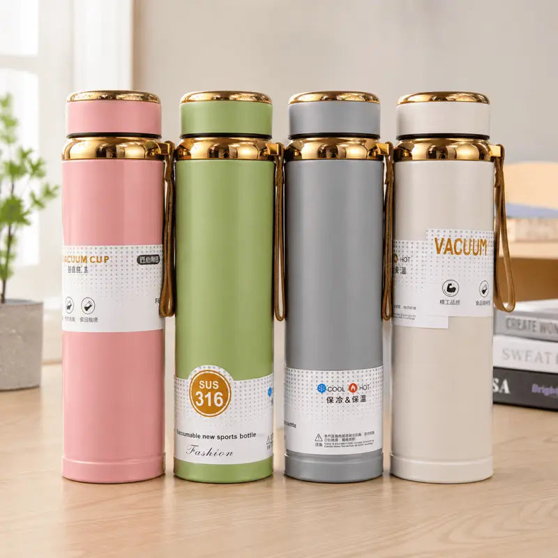 Stainless Steel Vacuum Thermos Water Bottle with Gold Lid (1000ml)