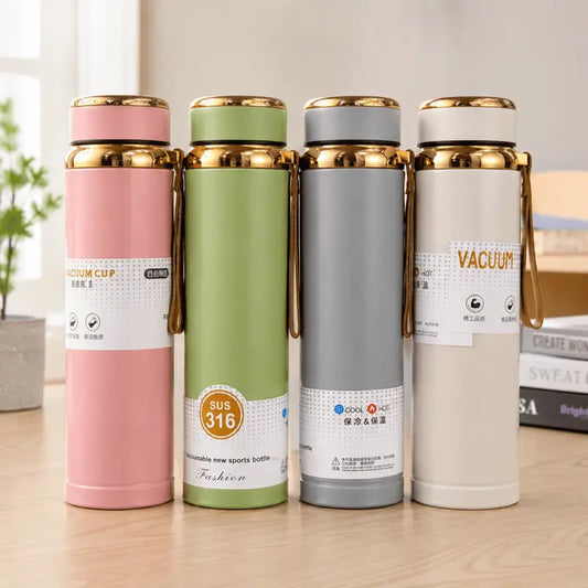 Stainless Steel Vacuum Thermos Water Bottle with Gold Lid (1000ml)