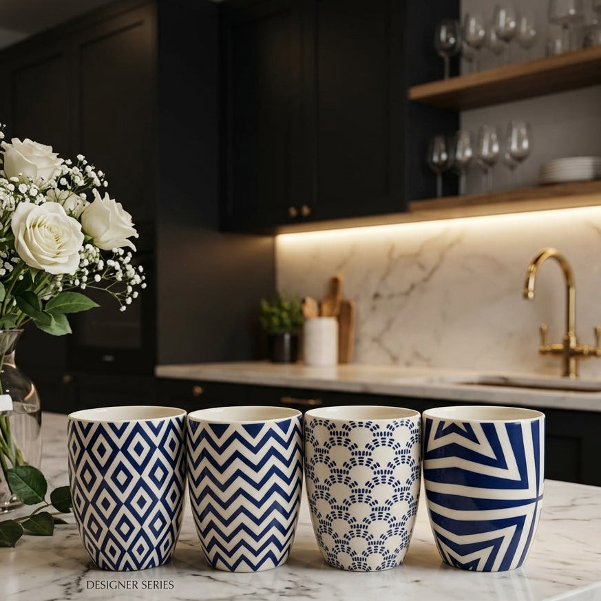 1 Pcs Luxury Blue Printed Ceramic Mug – Designer Coffee Cup