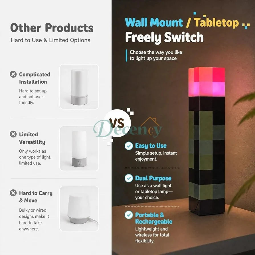 3D Minecraft Torch RGB Night Lamp - Block Light Design