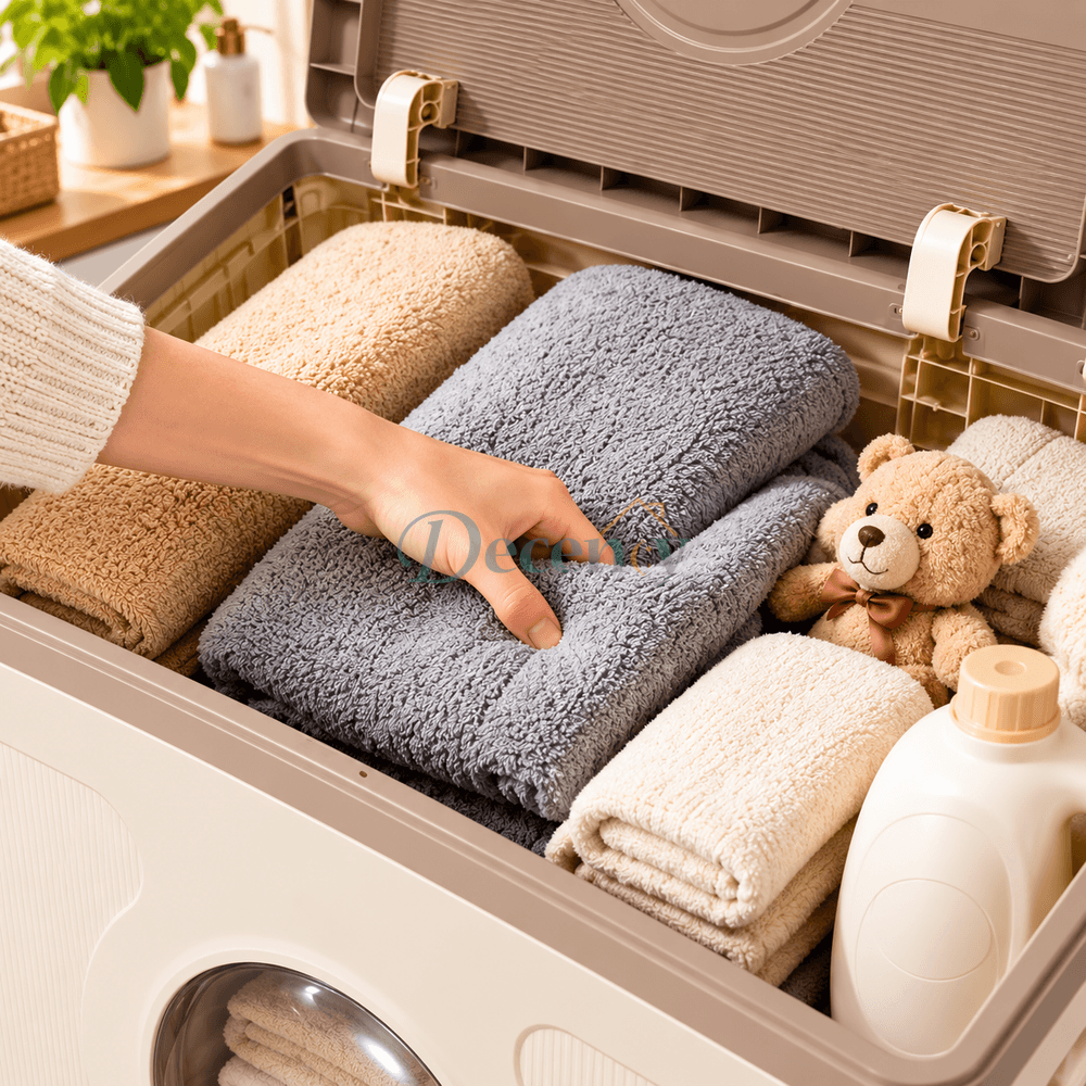 Foldable 160L Laundry Storage Box with Wheels & Designer Lid