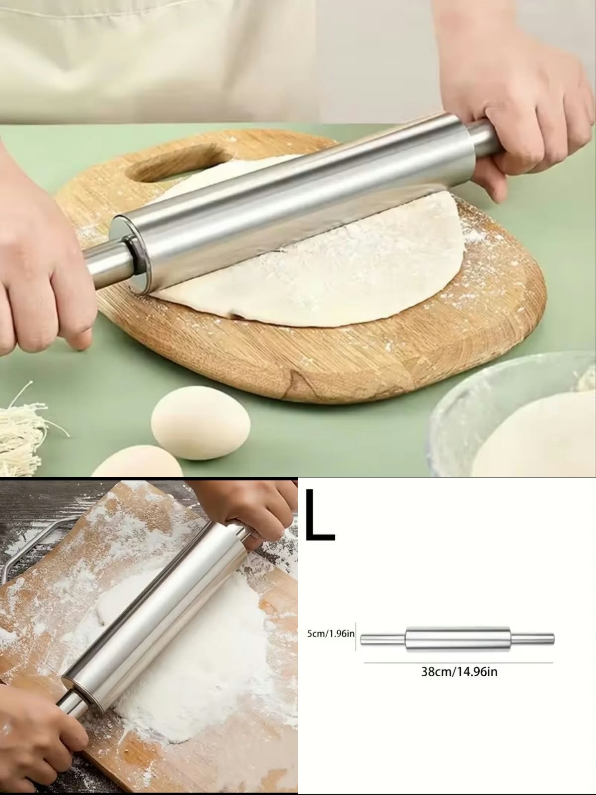 Stainless Steel Rolling Pin for Roti & Baking (38cm Large)